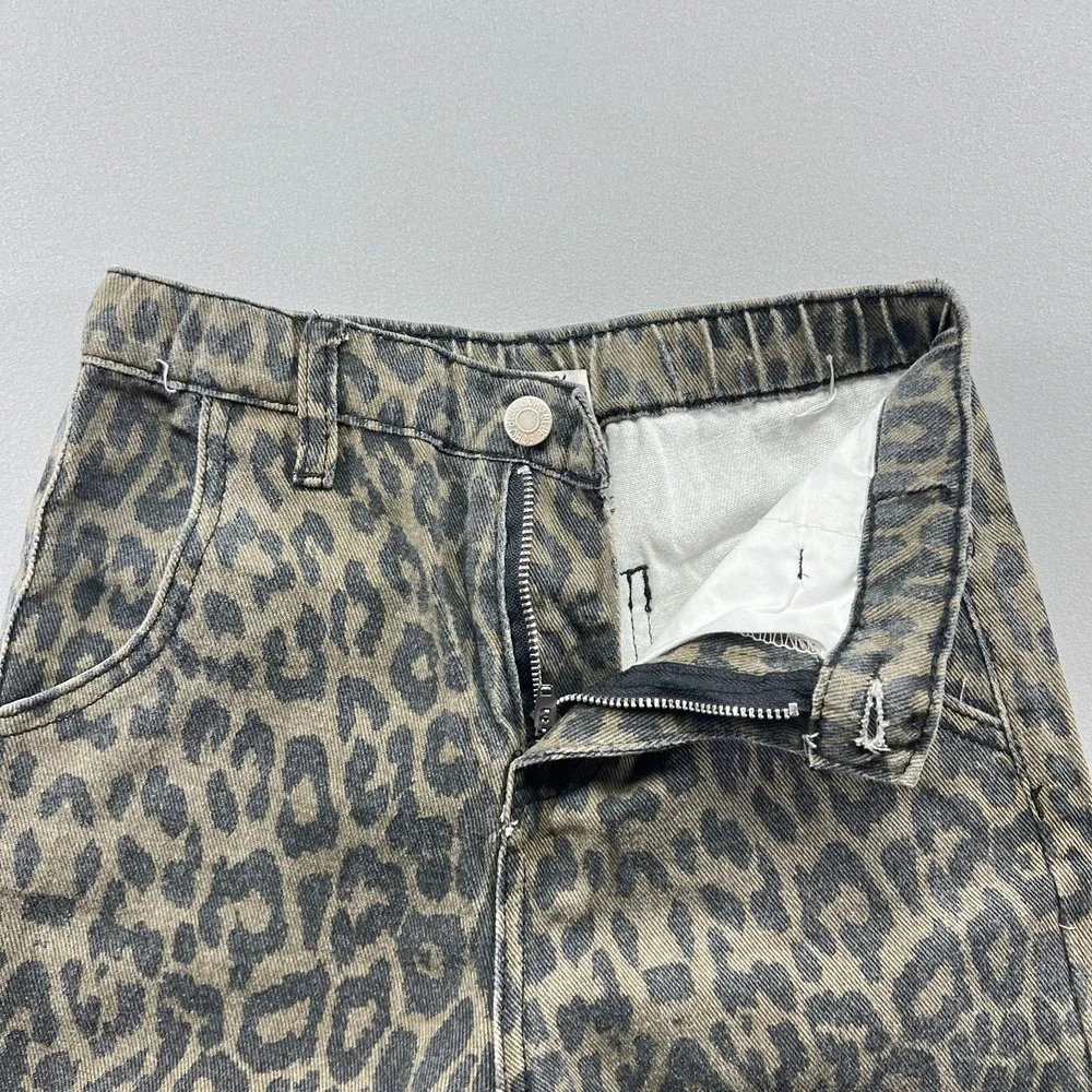 Soho Blue Jeans Womens 14 Beige Black Leopard Print Denim Mid Rise Wide Leg